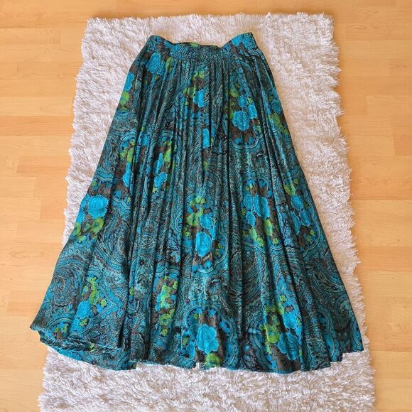 Carole Little Womens Floral Patterned Maxi Skirt  Blue and Green Size 10 Fairy - Picture 7 of 7